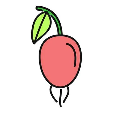 Rose hip fruit with leaf cartoon outline icon Stock Illustration
