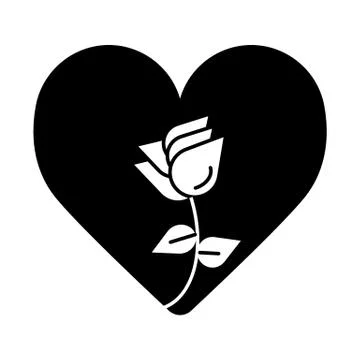 Rose icon inside the heart isolated on white background. Modern flat pictogram Illustrazione stock