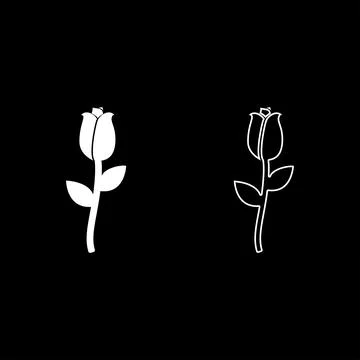 Rose icon white color vector illustration flat style image set Stock Illustration