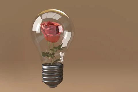 Rose inside the light bulb, 3D render Stock Illustration