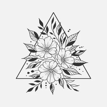 Rose Inside Triangle Geometric Design Black and White Flower Illustration Stock Illustration