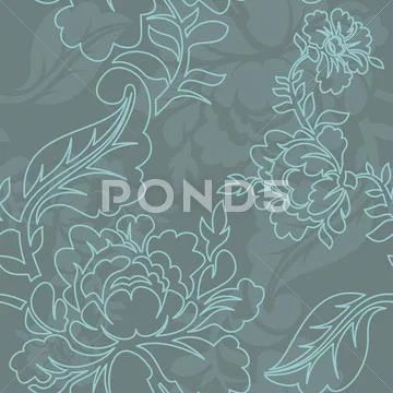 Rose Linear Style Seamless Pattern. Retro Floral Texture. Vintage Flora Ornam