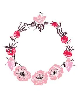 Rose linocut frame Stock Illustration