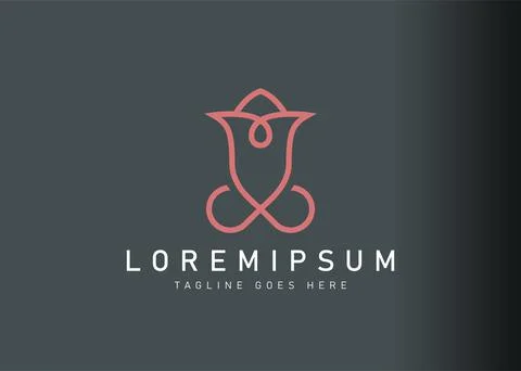Rose logo design. Vector illustration of abstract line rose flower. Modern lo Illustration
