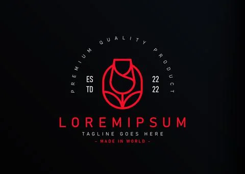 Rose monoline logo design. Vector illustration of minimalist rose unite with  Иллюстрация