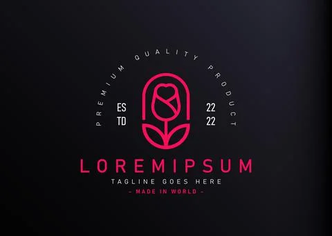Rose monoline logo design. Vector illustration of minimalist rose unite with  스톡 일러스트