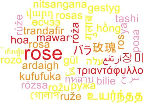 Rose multilanguage wordcloud background concept Stock Illustration