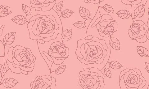 Rose outline seamless pattern. Illustrazione stock