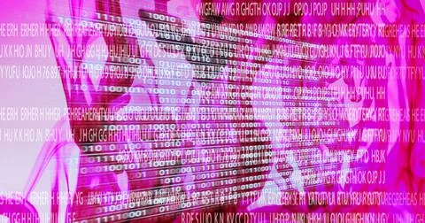 Rose over computer code, program coding and technology concept Foto stock