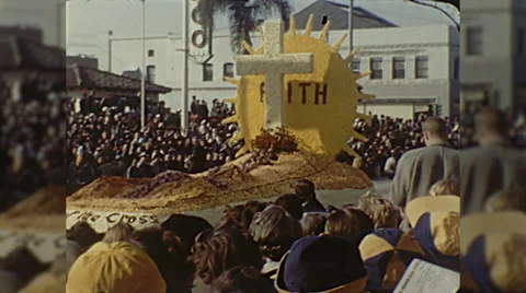 Rose Parade Cross of Jesus Float Pasadena Vintage Film Home Movie  Stock Footage 68941757