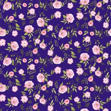 Rose peony flowers seamless pattern texture on blue background. 스톡 일러스트