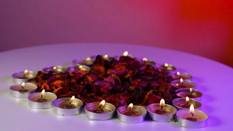 Rose petals , candles Stock Footage 169748051
