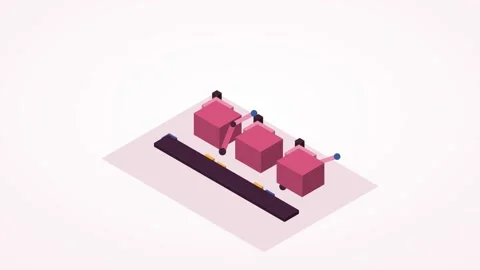 Rose pink and navy isometric factory floor animation, seamless loop with no text Stock Footage 346257995
