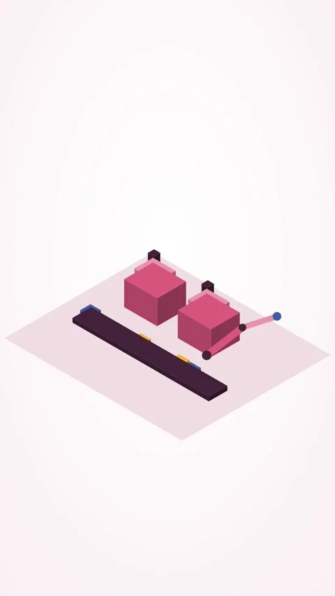 Rose pink and navy isometric factory floor looping animation, vertical 9:16 Stock Footage 346258010