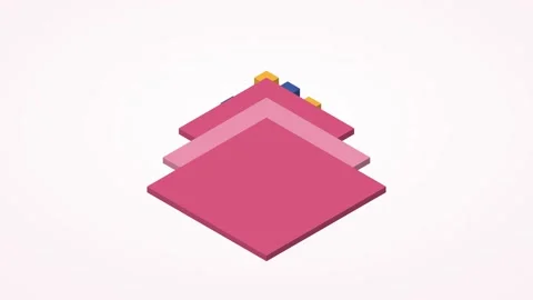 Rose pink and navy isometric cloud platform stack animation, seamless loop 動画素材 346258089