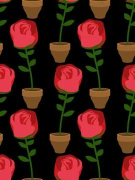 Rose in pot seamless pattern. Home Flower texture. Floral ornament 库存插图