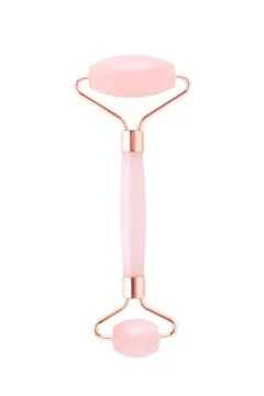 Rose quartz facial roller isolated on white background Stock Photos
