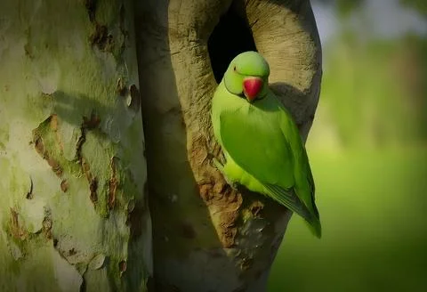 Rose-ringed parakeet on tree. Stock Photos