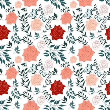 Rose seamless pattern. illustration print on white background. Pattern design Stock Illustration