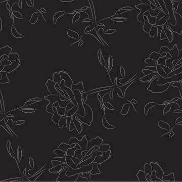 Rose seamless pattern with sketch style line art design. Floral background イラスト素材