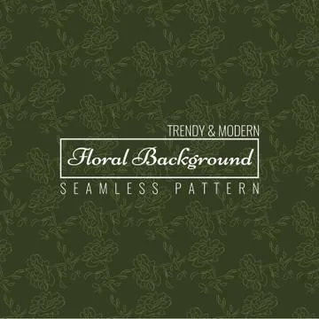 Rose seamless pattern with sketch style line art design. Floral background Stock Illustration