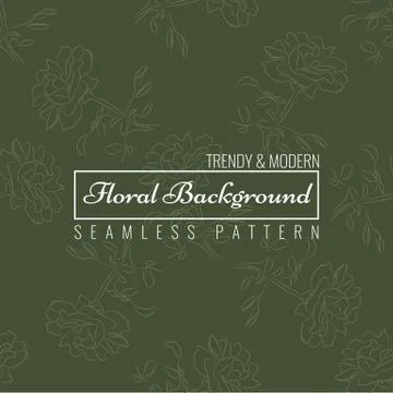 Rose seamless pattern with sketch style line art design. Floral background Stock Illustration