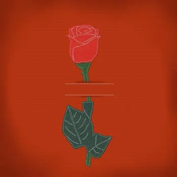 Rose sewing with white thread on the fabric texture background Stock Illustration