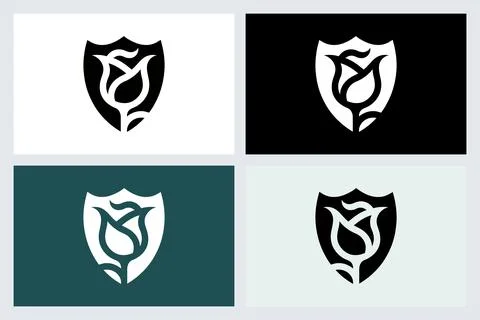 Rose Shield Logo Vector Icon Set Stock Illustration