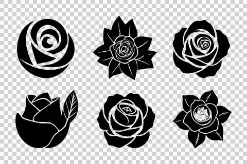 Rose silhouette vector icons set 스톡 일러스트