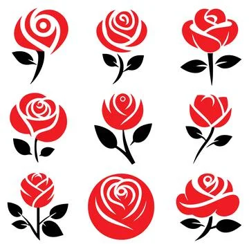 Rose silhouettes vector set Stock Illustration