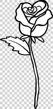 A Rose with Stem Cartoon Hand Drawn doodle Outline Stock Illustration
