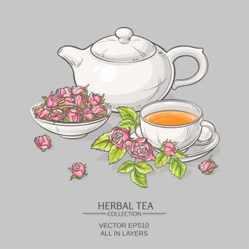 Rose tea on grey background Illustrazione stock