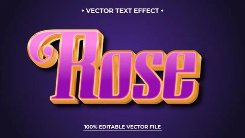 Rose text effect with golden outline and purple fill on dark background Stock Illustration