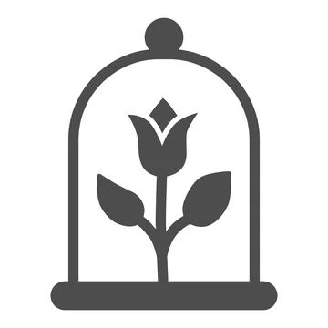 Rose under a glass dome solid icon, fairytale concept, magic flower sign on Stock Illustration