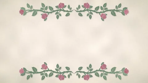 Rose vine border growing at the top and bottom with blooming roses and falling Vídeo Stock 348299515