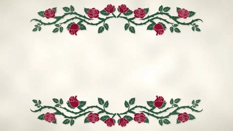 Rose vine border growing at the top and bottom with blooming roses and falling Vídeos de archivo 348299539