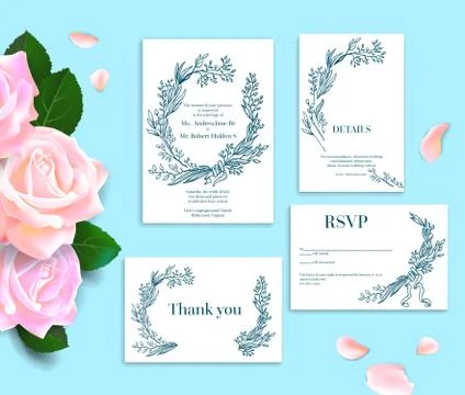 Rose wedding stationery Stock Illustration