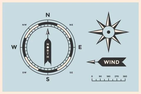 Rose Wind and Compass. Set of vintage arrows, symbols, objects for Navigation Stock Illustration
