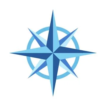 Rose of wind icon and compass vector in black and white color isolated on white Stock Illustration