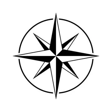 Rose of wind icon and compass vector in black and white color isolated on white Stock Illustration