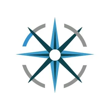 Rose of wind icon and compass vector in black and white color isolated on white  Stock Illustration