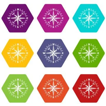 Rose wind icons set 9 vector Illustrazione stock