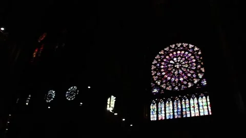 Rose Window in Notre Dame Cathedral at Paris, France. Stock Footage 117243485