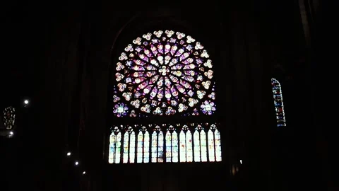 Rose Window in Notre Dame Cathedral at Paris, France. Stock Footage 117243734