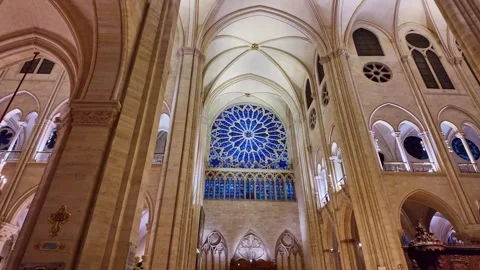 Rose window in Notre Dame de Paris Cathedral, France Stock Footage 313477621