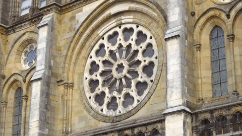 Rose window of Saint-André church in Bayonne, France Stock Footage 284237387