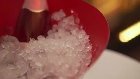 Rose wine bottle cooling in red ice bucket Stock-Footage 311892420