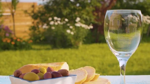 Rose wine, bread and olives Video stock 138276808