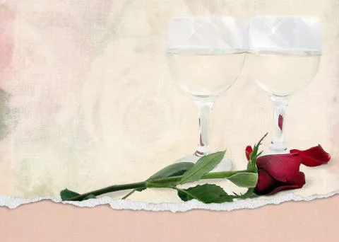 Rose with wine glasses Illustrazione stock