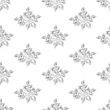 Rosebud flower outline seamless pattern Stock Illustration